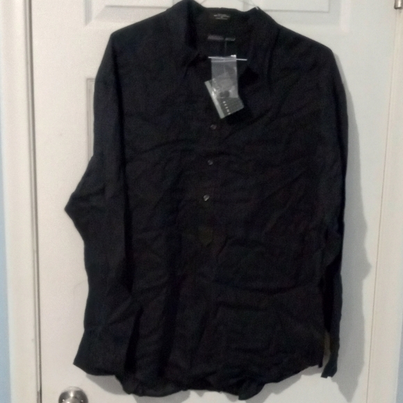 Geoffrey Beene Black Half Button Linen Shirt - Picture 1 of 5